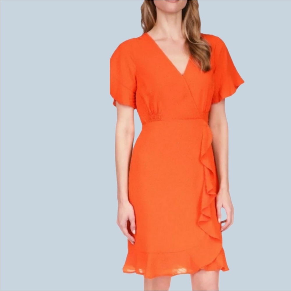 MICHAEL Michael Kors Orange Ruffled Wrap Mini Dress Size Medium